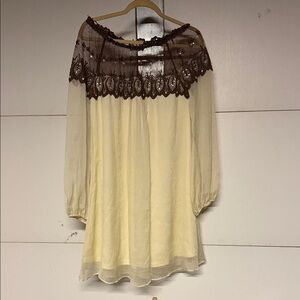 Altar'd State Cream Dress with Brown Lace Overlay